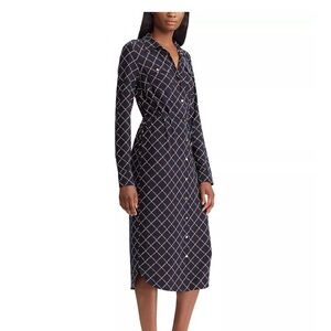 Ralph Lauren geometric, print, long sleeves, jersey shirt dress, button-down.
